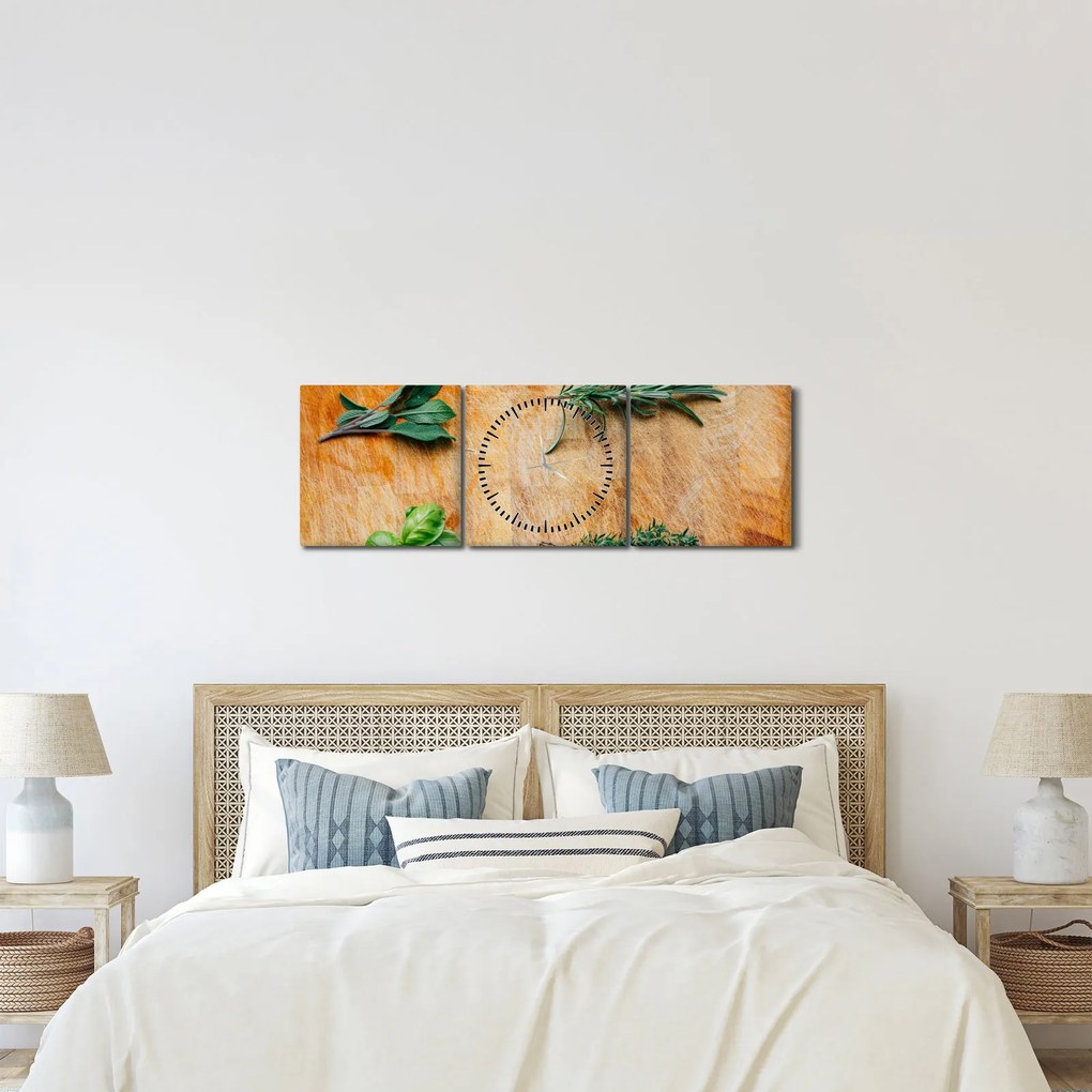 Obraz - Zioła (z zegarem) (90x30 cm)