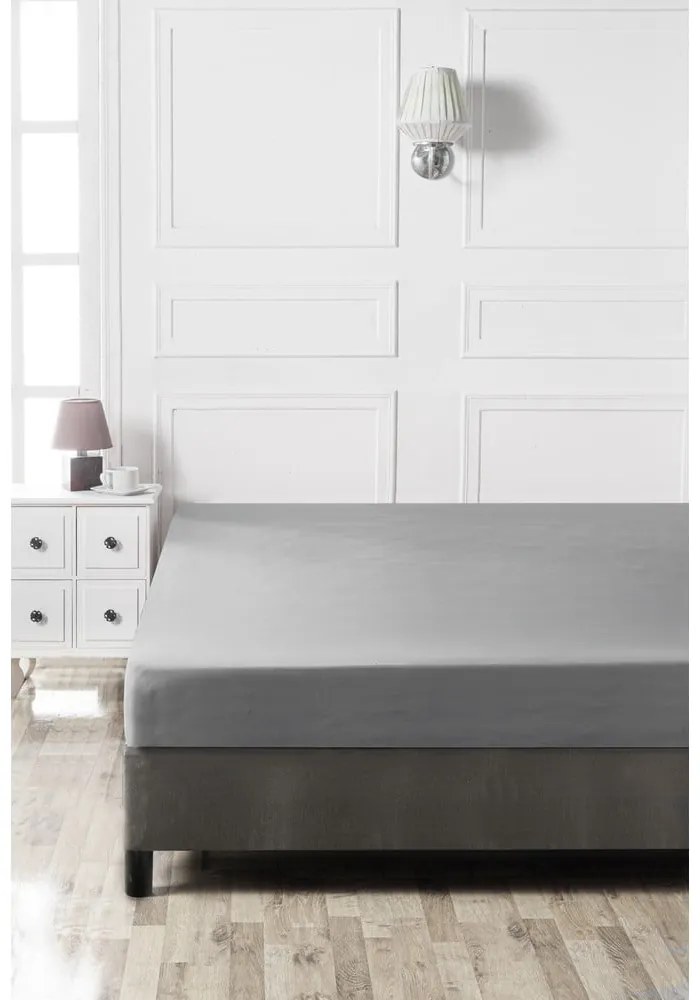Ciemnoszare bawełniane prześcieradło z gumką 140x200 cm – Mijolnir