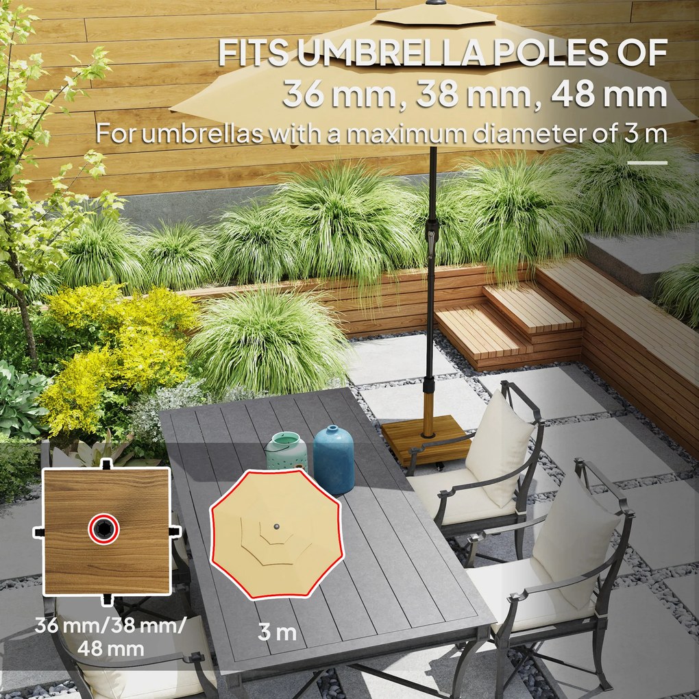 Outsunny Stojak na parasol ogrodowy z kółkami, bazą w kolorze drewna, mobilna podstawa na parasol, Metal, Beton, Jasnobrązowy