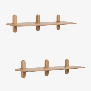 Zestaw 2 Drewnianych Półek Ściennych Veleta Drewno Mango & ↔︎ 130 Cm - Sklum