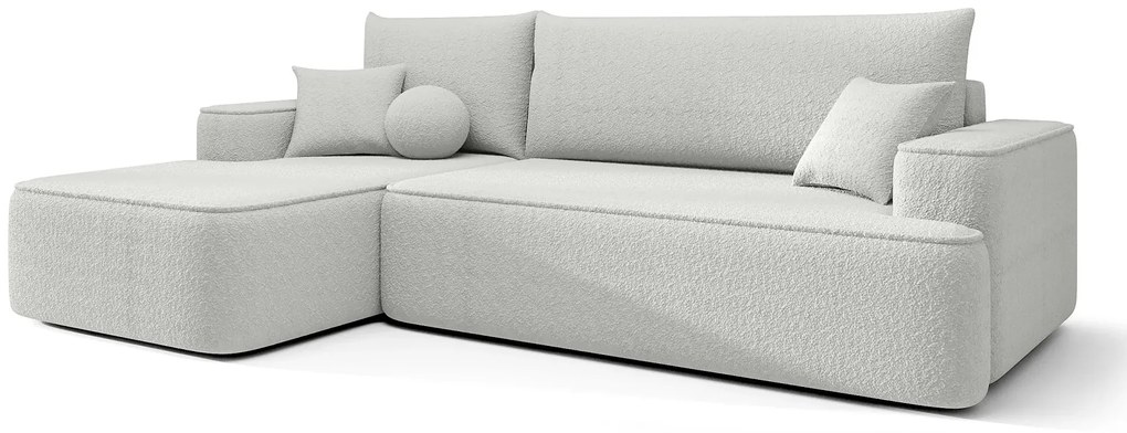 Biały rozkładany narożnik z pojemnikiem H7-H02