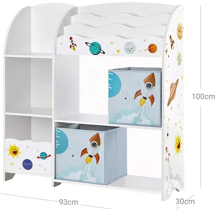 SongmicsHome Regał na zabawki i książki WSZECHŚWIAT, 2 pudełka, 93x30x100cm, biała z naklejkami