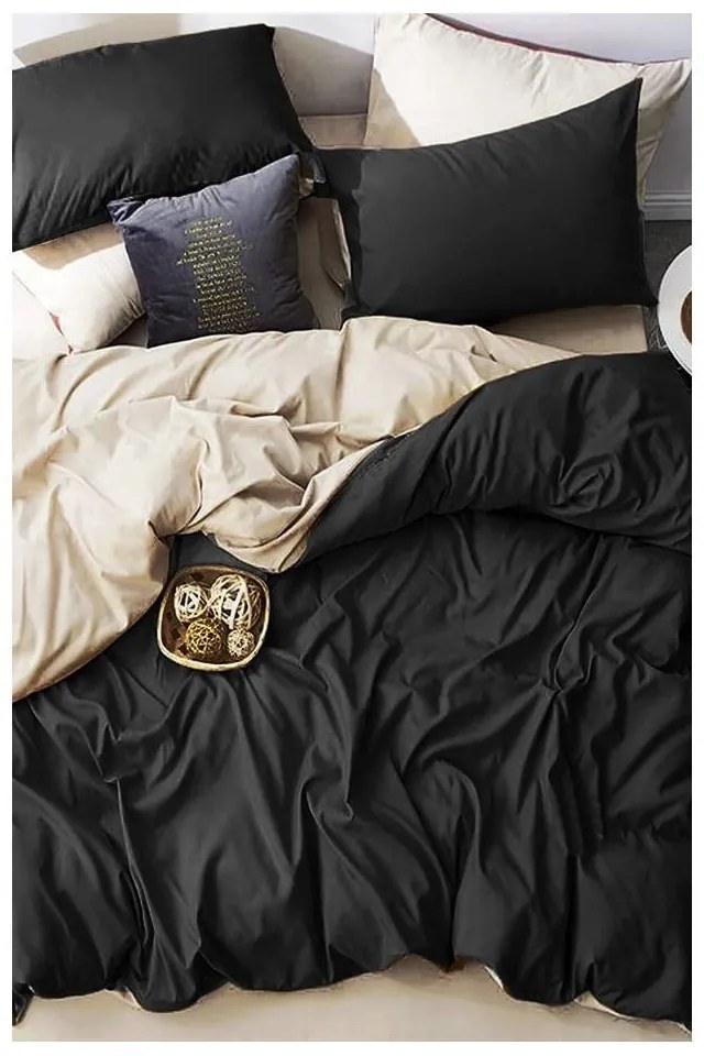 Czarno-kremowa bawełniana pościel dwuosobowa z prześcieradłem 200x220 cm – Mila Home