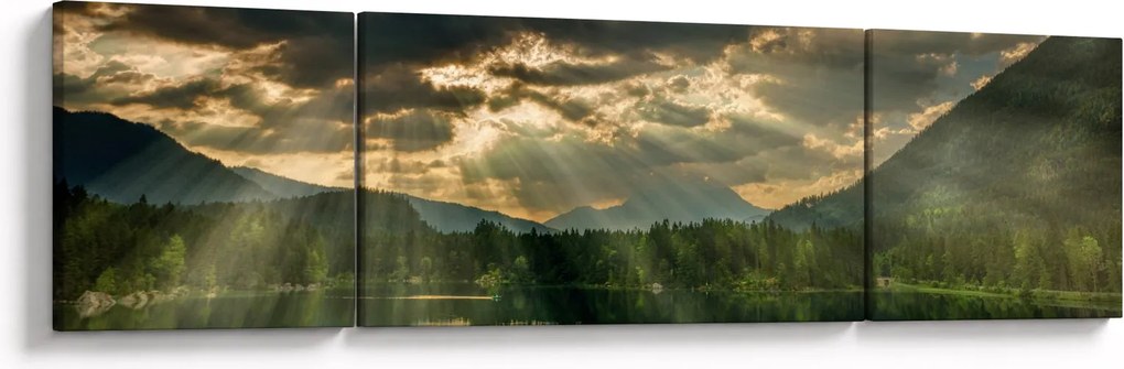 Obraz jeziora, przez które prześwieca słońce (170x50 cm)