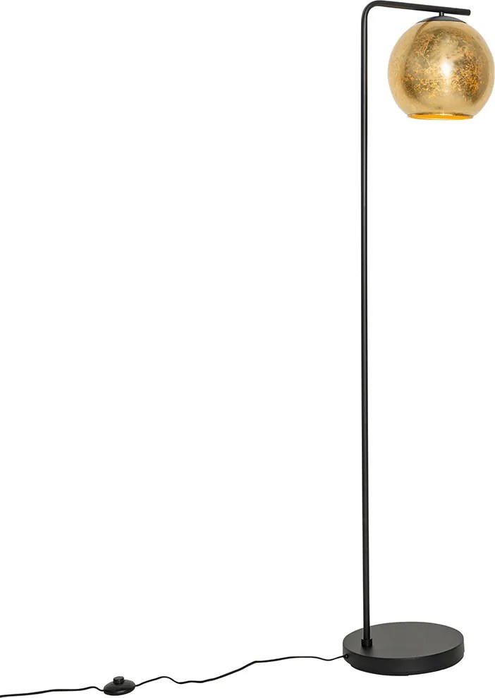 Designerska lampa podłogowa czarna ze złotym szkłem - Bert