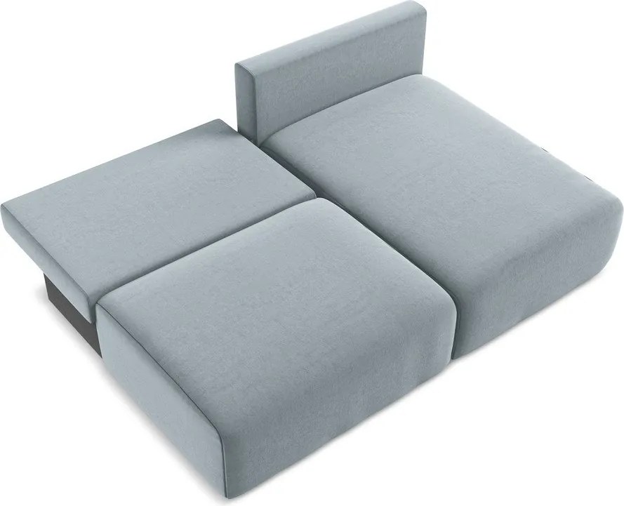 Niebieski aksamitny rozkładany narożnik ze schowkiem (prawostronny/z szezlongiem) Kalena – Makamii