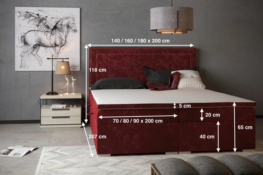 Łóżko kontynentalne NESS 180x200 granatowe velvet z pojemnikiem LAVERTO