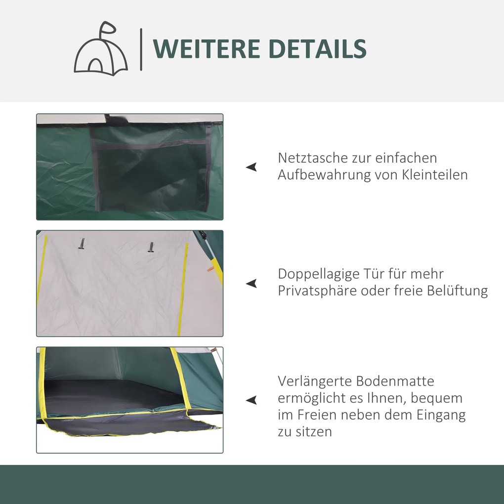 Outsunny Namiot kempingowy 3-4 osoby kopuła poliester zielony 205x195x135cm | Aosom PL