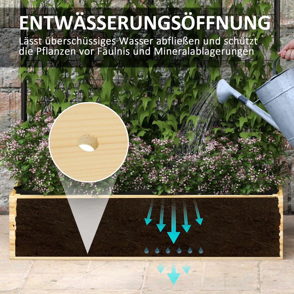 Outsunny Łóżko Ogrodowe Wysokie z Podporą Drewniana Skrzynia na Kwiaty Grządka Ziołowa Donica Naturalne Drewno 80x38x145cm | Aosom PL