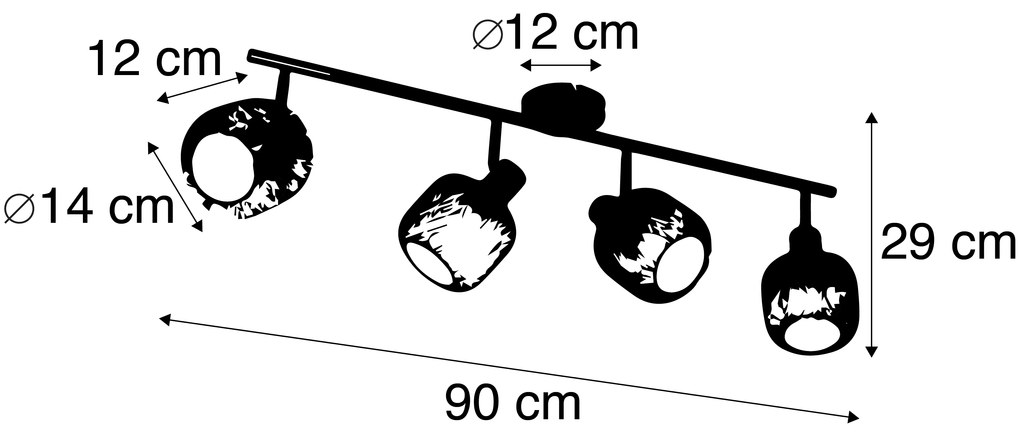 Industrialny reflektor czarny ze złotem 4-światła - Bliss Mesh