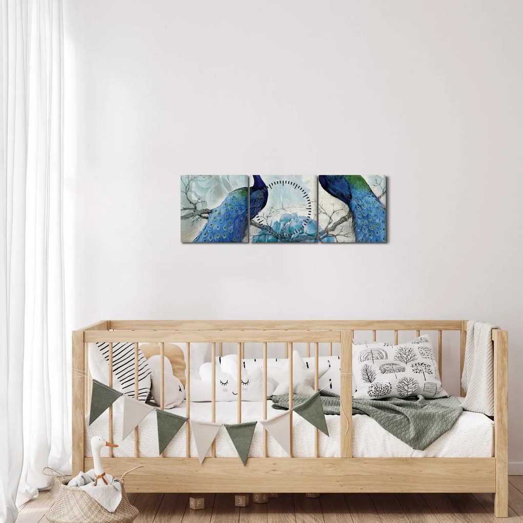 Obraz - Pawie tekstury (z zegarem) (90x30 cm)
