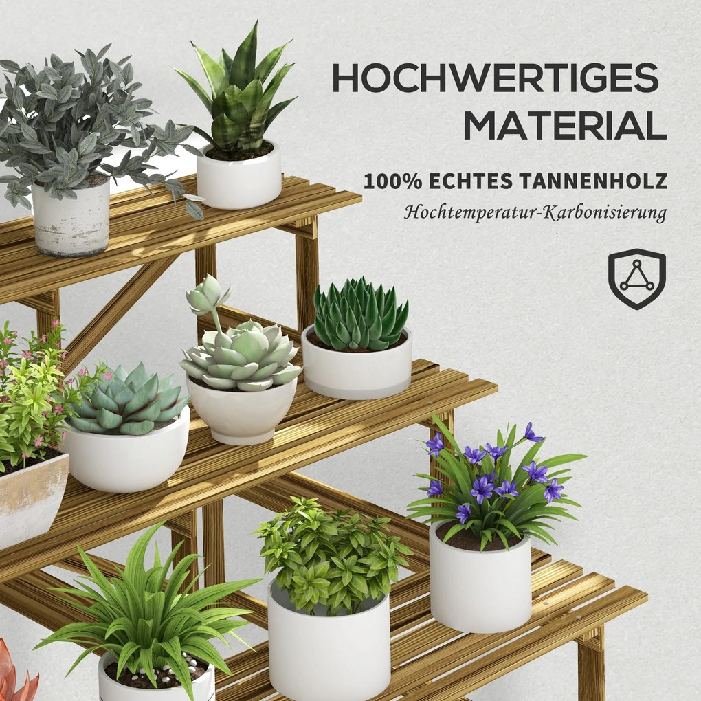 Outsunny regał na rośliny półka na kwiaty regał na kwiaty półka na rośliny stojak na kwiaty 3 stopnie drewno jodłowe kolor ciemnobrązowy 120 x 80 x 80 cm