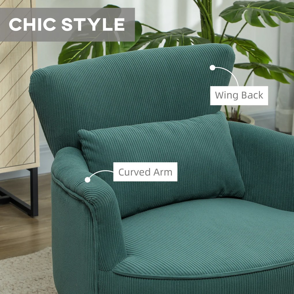 HOMCOM Fotel Welurowy Butelkowa Zieleń Retro Fotel Akcentowy do Salonu i Biura Miękki z Poduszką Lędźwiową | Aosom PL