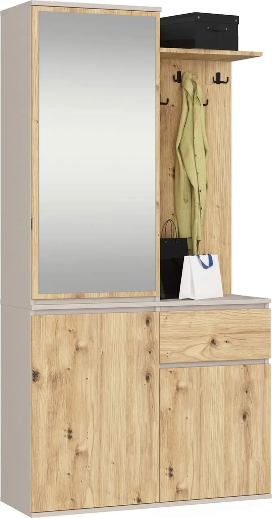 Garderoba z lustrem kaszmir + dąb artisan  G1-C47