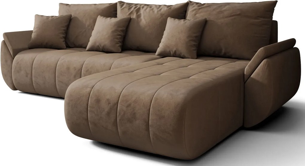 Welurowa brązowa sofa w kształcie litery L F0-T57