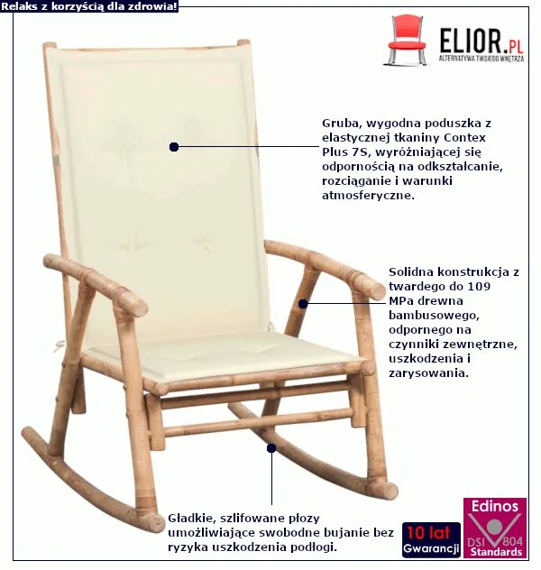 Bambusowy fotel bujany z kremową poduszką - Stella
