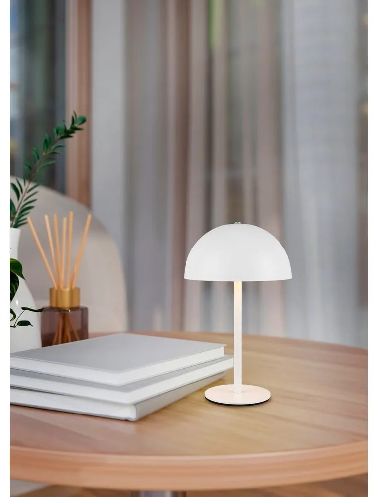 Lampa stołowa LED w matowym białym kolorze z metalowym kloszem (wysokość 21 cm) Munoz – Trio