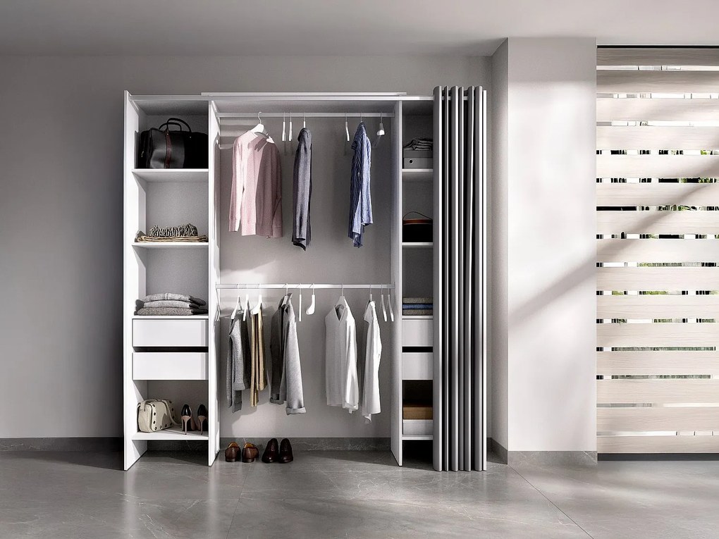 Garderoba rozsuwana z zasłoną - szer. 110/178 cm - Biały - LONAZA