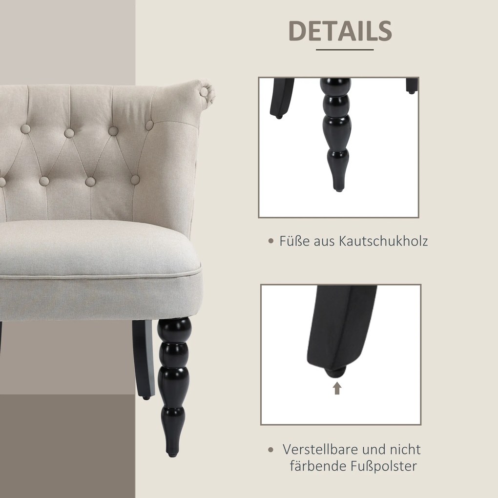 HOMCOM Fotele wypoczynkowe Fotel vintage Regulowane nóżki antypoślizgowe Krzesło lniane obicie drewniana rama Len Beżowy + czarny | Aosom PL