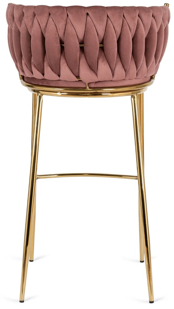 Krzesło Barowe Tapicerowane Plecione Hoker FLORES 2 Różowe Welurowe Nowoczesne Loft