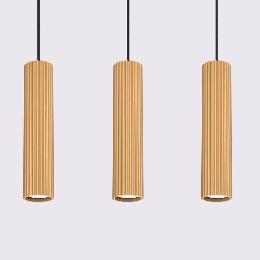 Lampa wisząca KARBON 3L złota ryflowana SOLLUX  LIGHTING