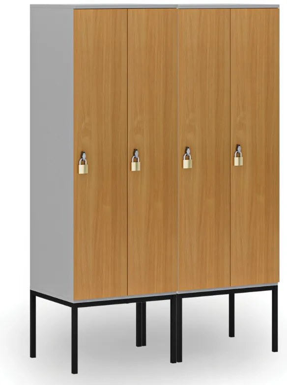 Drewniana szafa ubraniowa S4 z podstawą, 2-drzwiowa, 1871 x 600 x 500 mm, demontaż, zamek obrotowy, szary/zielony