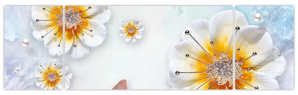 Obraz - Kompozycja z kwiatami i motylami (170x50 cm)