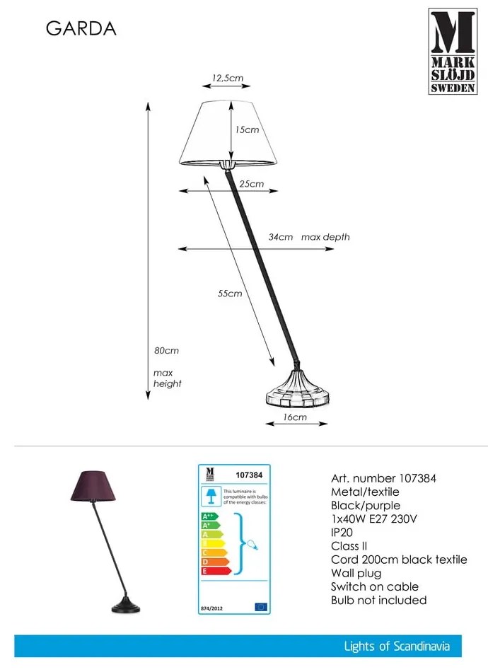 Czarno-fioletowa lampa stołowa Markslöjd Garda