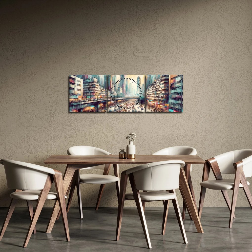 Obraz - Życie w wielkim mieście (z zegarem) (90x30 cm)