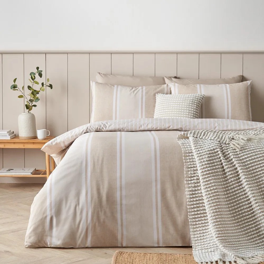 Beżowa pościel jednoosobowa 135x200 cm Banded Stripe – Catherine Lansfield