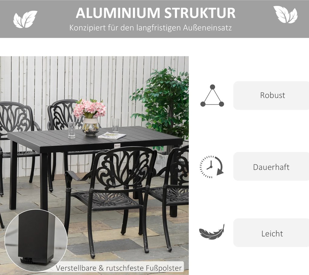 Outsunny stół ogrodowy dla 6 osób, aluminium 140 cm x 90 cm x 74 cm