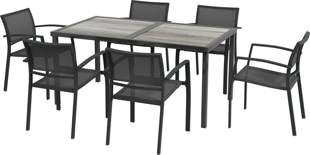 Outsunny Zestaw mebli ogrodowych, stół i 6 krzeseł, 150 x 87 x 72 cm, szary | Aosom PL