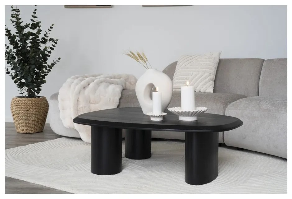 Czarny stolik z blatem w dekorze jesionu 78x96 cm Tirano – House Nordic