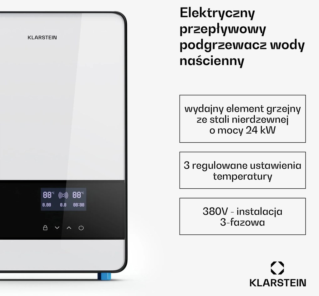 Klarstein Blaze Flow Elektryczny przepływowy podgrzewacz wody, 24 kW