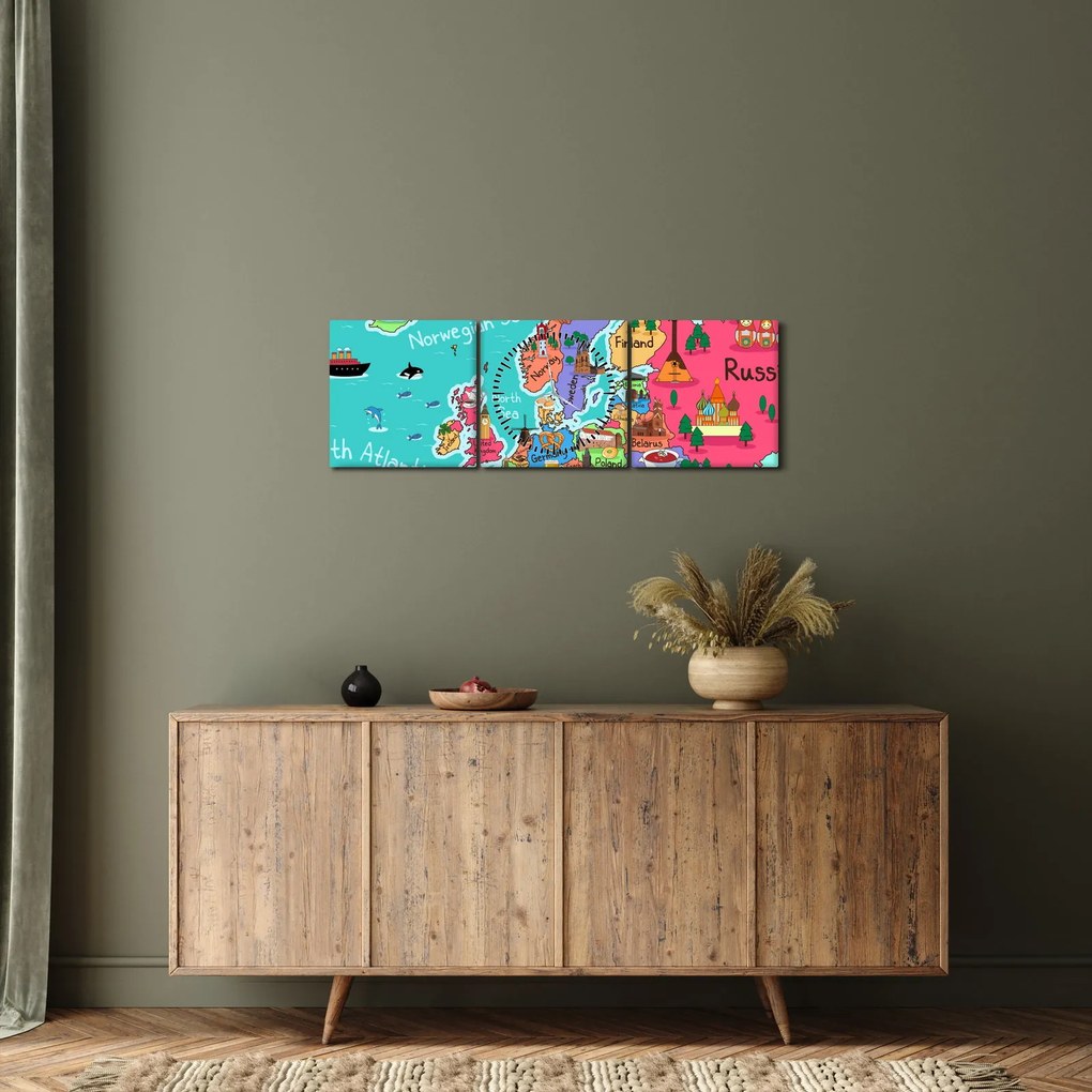 Obraz - Dziecięca mapa Europy (z zegarem) (90x30 cm)