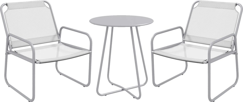Outsunny Zestaw mebli ogrodowych 3-elementowy, 2 krzesła z oddychającą tkaniną, 1 okrągły stolik Ø60 cm, jasnoszary