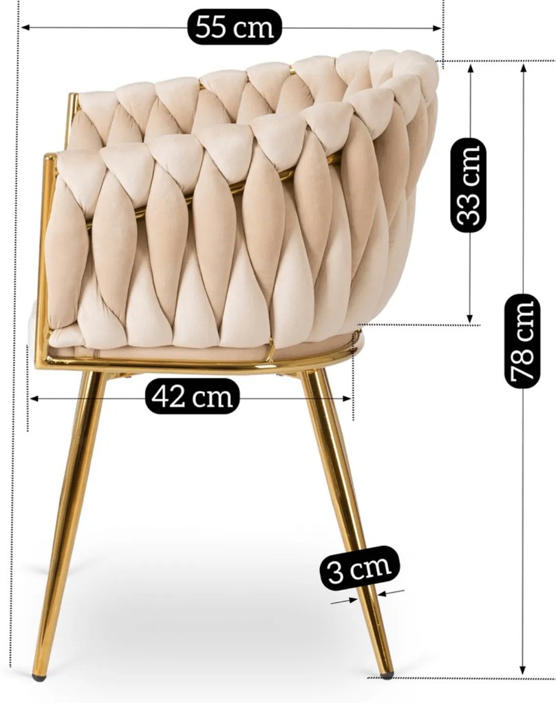 Krzesło Tapicerowane Plecione do Salonu CAPI Kremowe Welurowe do Toaletki Nowoczesne Glamour