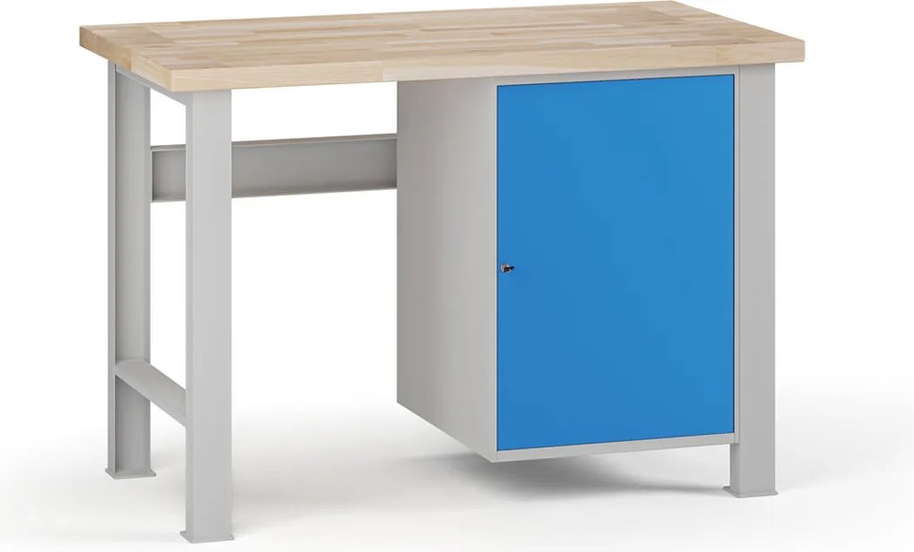 Stół warsztatowy G7, blat bukowy, 1200 x 685 x 840 mm, 1x szafka, niebieski