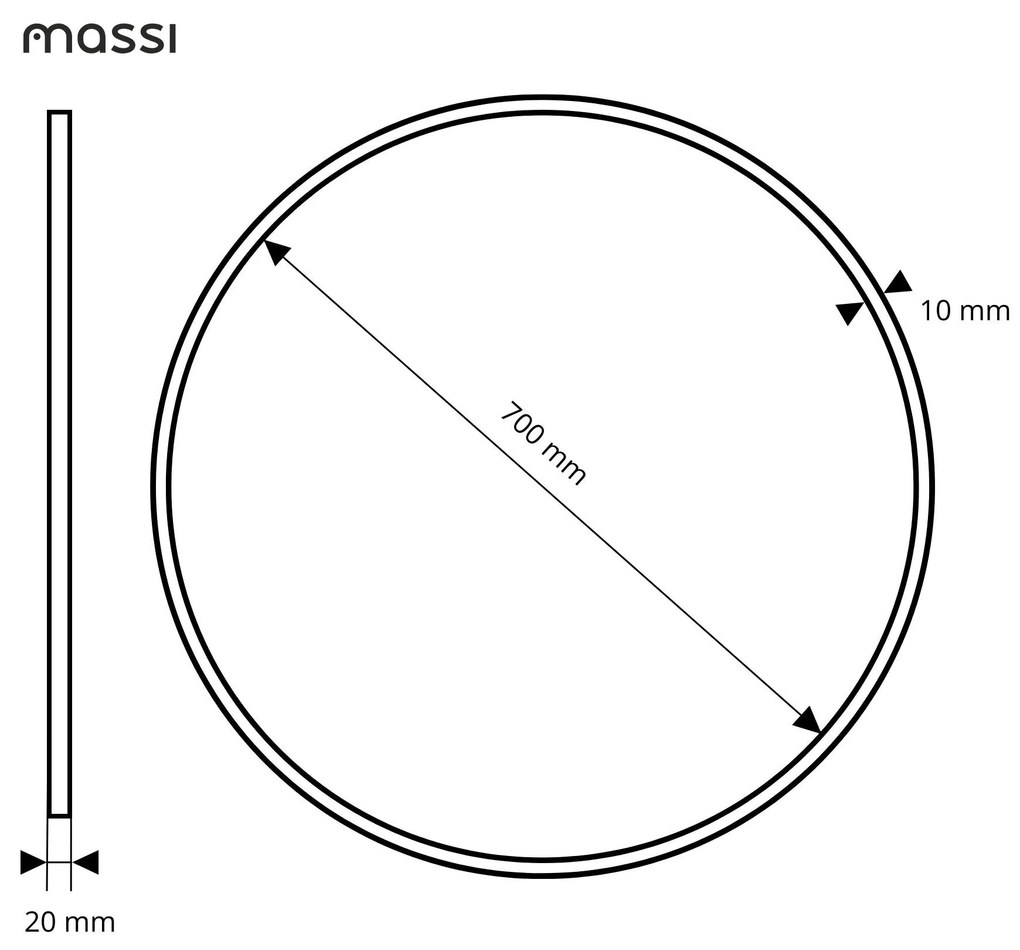 Lustro okrągłe podświetlane w czarnej ramie mat VALO Slim LED Black | Różne rozmiary : Średnica - 70 cm