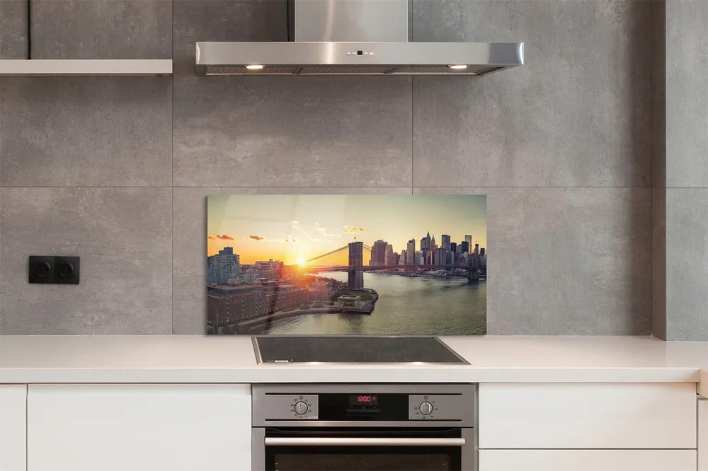 Panel szklany do Kuchni Wschód Słońca nad Mostem Rzecznym