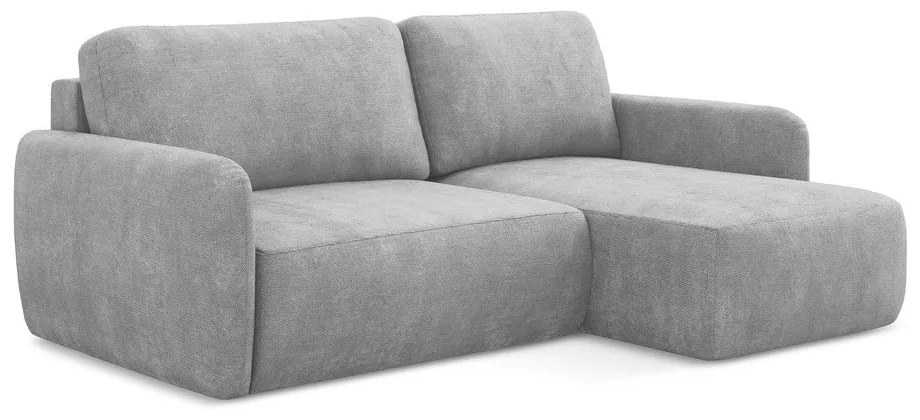 Jasnoszary narożnik rozkładany z tkaniny szenilowej ze schowkiem (prawostronny/z szezlongiem) Lilo – Makamii