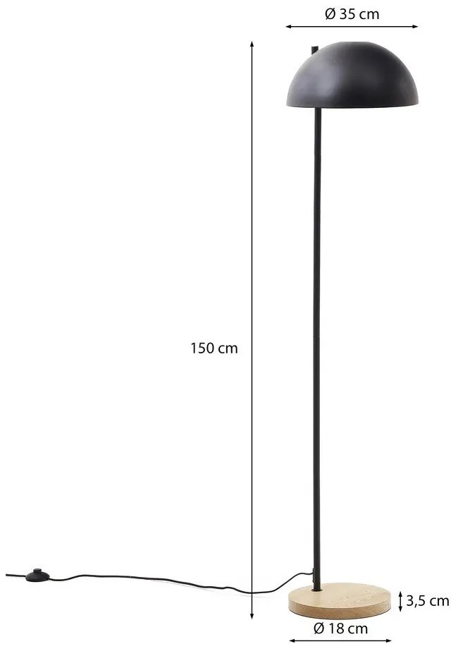 Czarno-naturalna lampa stojąca z metalowym kloszem (wysokość 150 cm) Catlar – Kave Home