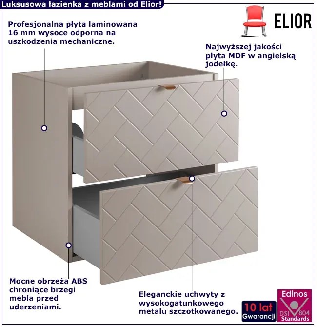 Beżowa szafka pod umywalkę z szufladami 60 cm kaszmir H2-C85