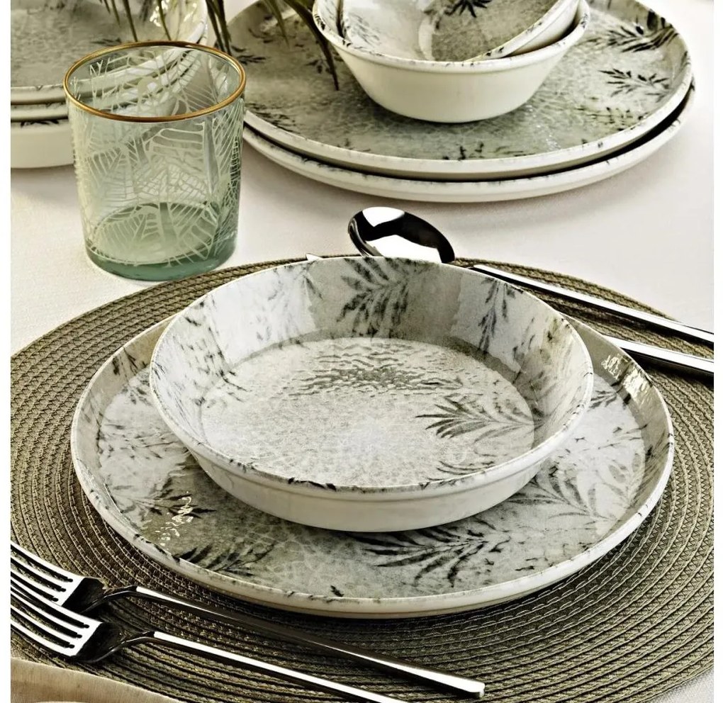 Elegancki 18-częściowy zestaw obiadowy, szary, porcelana