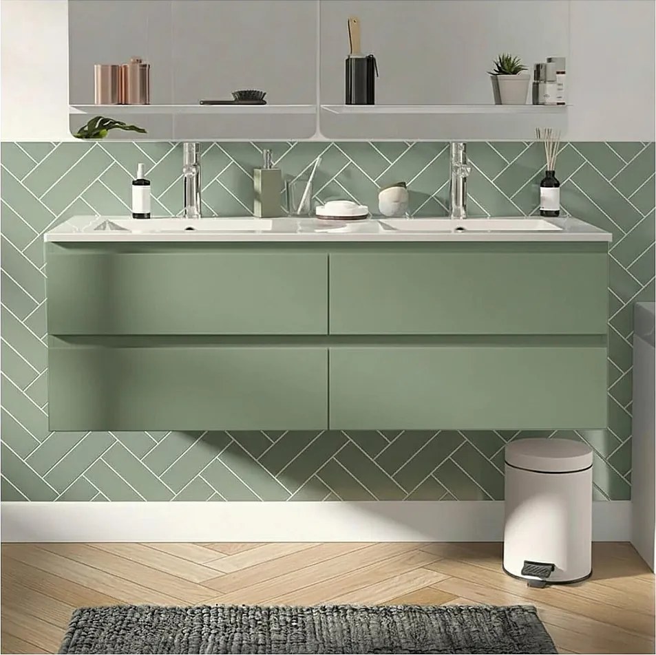 Podwójna szafka pod umywalkę 120 cm z ceramicznym blatem i bateriami SORRENTO