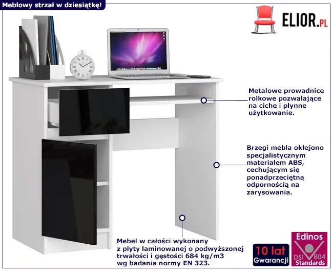 Biurko biało - czarne z półkami połysk Strit 5X