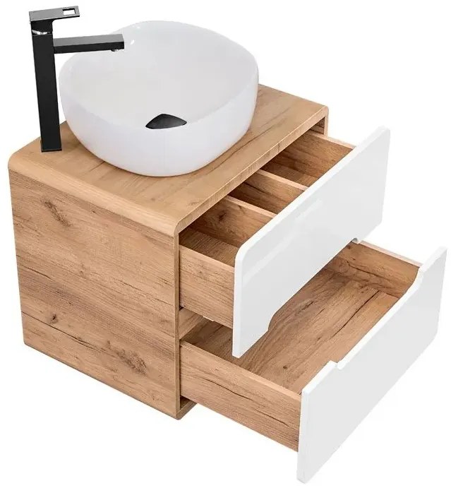 Szafka z umywalką nablatową Zeftox 4S 60 cm - Biały połysk