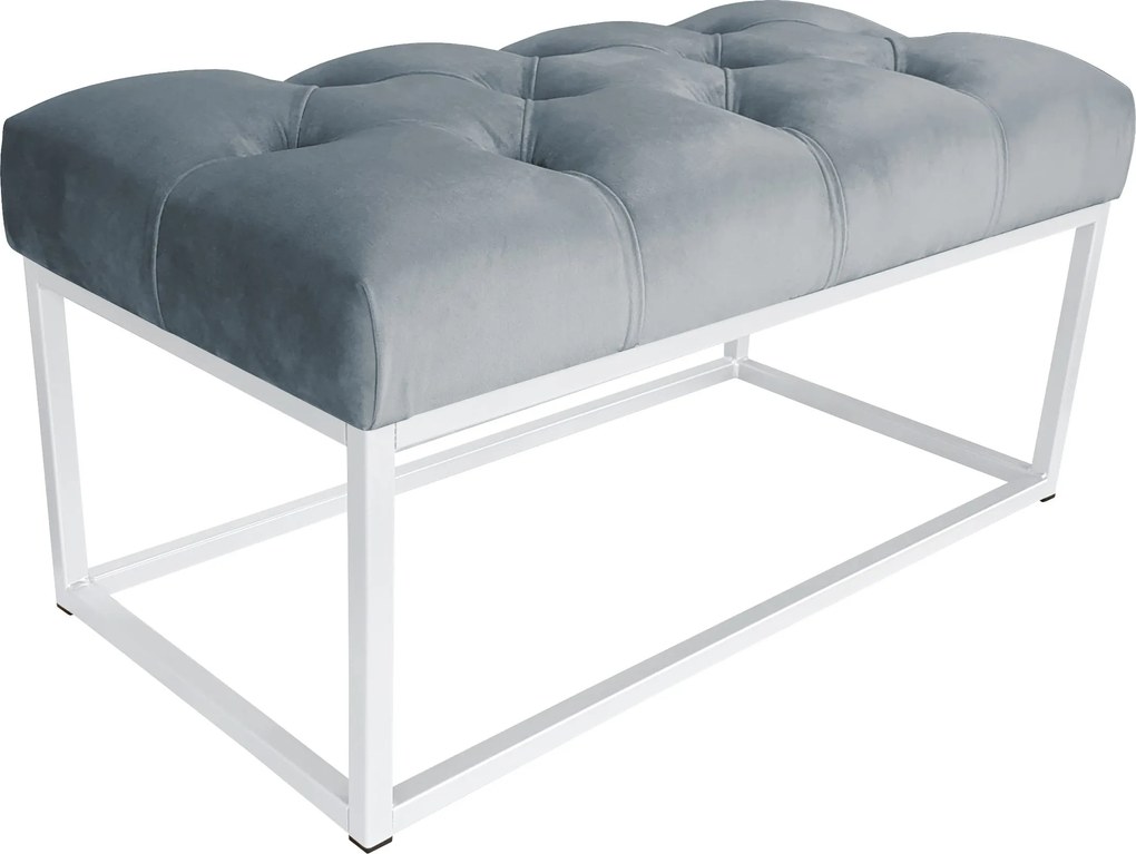 Ławka CHESTERFIELD tkanina Welur loft ławka metal : Kolor Stelaża - Biały, Kolor tkaniny - VELVET - BL06, Typ tkaniny - Velvet