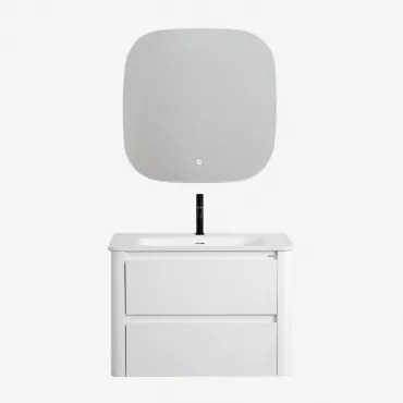 Zestaw Mebli Łazienkowych Z Drewna Z Wbudowaną Umywalką Egerton Biała & Kwadratowa Lampa Led I Przeciwmgielna 75x75 Cm - Sklum