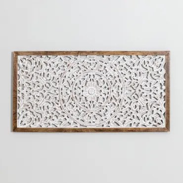 Panel Prostokątny 125x60 Cm Dekoracyjny Z Mdf I Drewna Mango Asniki Vintage White Wood - Sklum